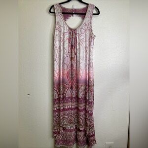 World Unity Pink Paisley Sleeveless Maxi Dress High Low Lace Back Sz XL Boho